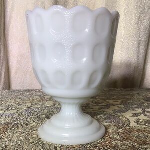 Milk Glass vintage EI Brody authentic pedestal goblet style thumprint texture